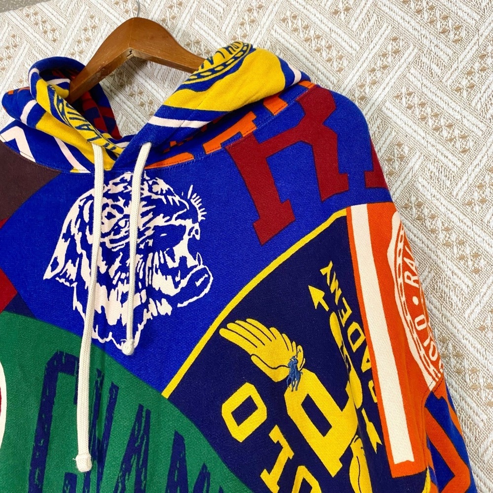 Polo Ralph Lauren Mens 3XLT Pennant Hoodie All Over Print Varsity Sweatshirt NWT - Picture 4 of 6